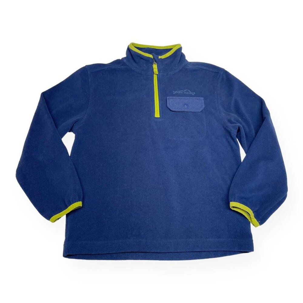 Eddie Bauer Kids Fleece Pullover Size 8 Blue Neon Green 1/4 Zip Outdoor